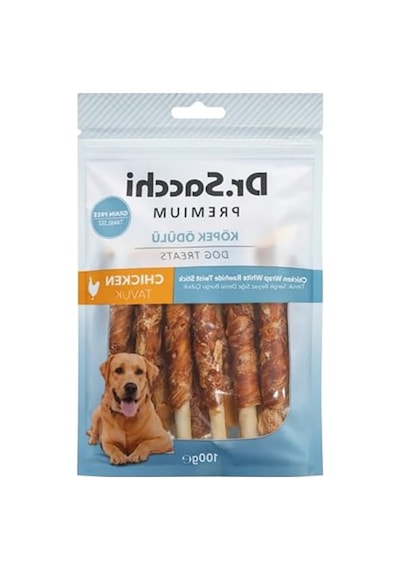 5" Boyutunda Tahılsız Köpek Ödülü, Beyaz Sığır Derisi 15x9