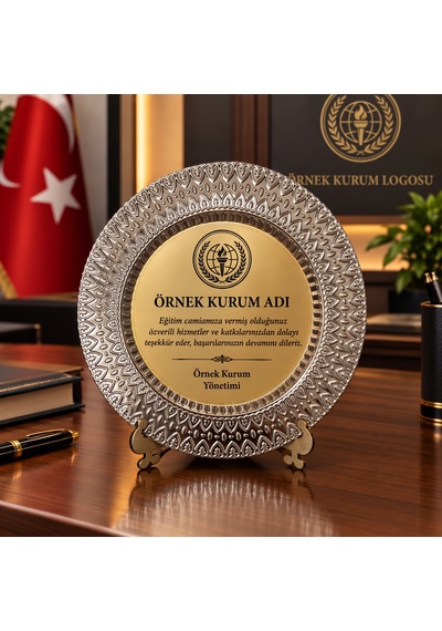 Metal Plaket Tabak Kurumlar İçin Terfi Takdir Tebrik Hediyesi Kalp Desenli Kurumsal Gold/gümüş Renk 25 Cm