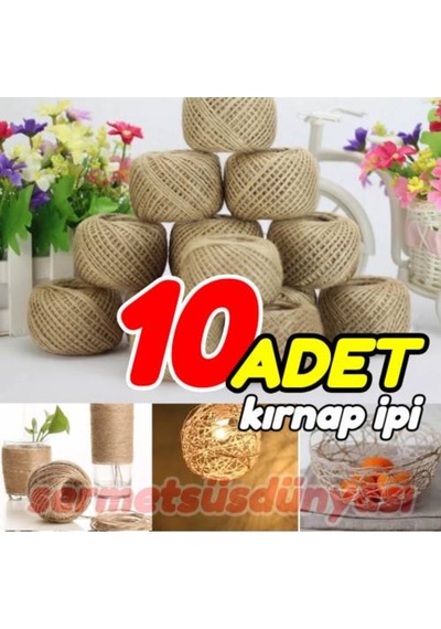 10 Adet Hasır İp-Dekoratif İp-Jüt-Kırnap İpi 100 Metre İp