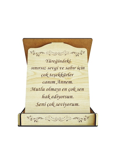 Anneler İçin Kapaklı Ahşap Tebrik Plaketi Hediye Kutusu