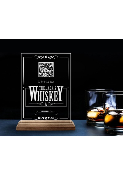 BK Gift Restoran & Cafe & Barlara Özel Ahşap Standlı Pleksi QR Ko