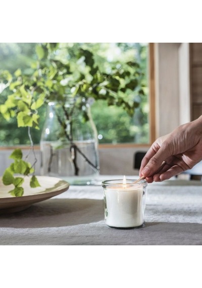 Ikea Adlad Cam Kaplı Kokulu Mum 7,5 X 7 Cm Ağaçsı Beyaz