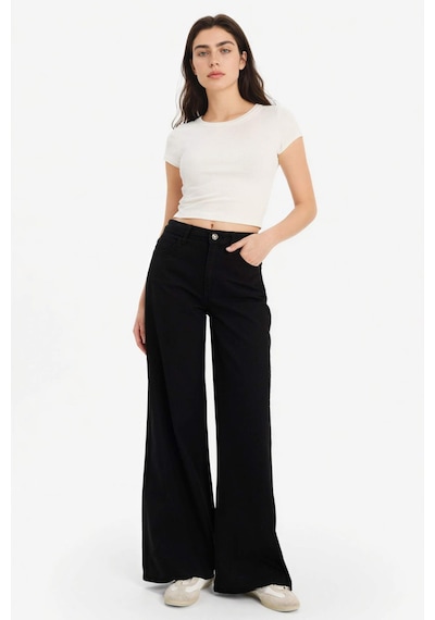 Defacto Wıde Leg Normal Bel Standart Boy Gabardin Pantolon E4381ax26spbk81 Siyah-bk81
