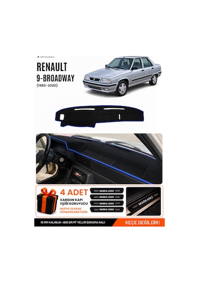 Renault 9 Broadway 1985-2000 Uyumlu Torpido Örtüsü, Torpido Kılıfı - Siyah Mavi