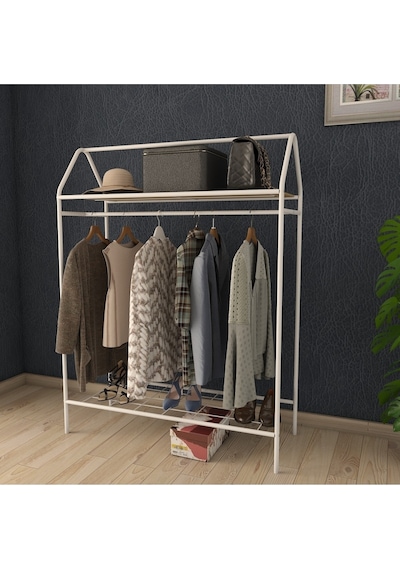 Home Hanger Beyaz Konfeksiyon Askısı Raflı Butik Askı Konsept Askılık Beyaz
