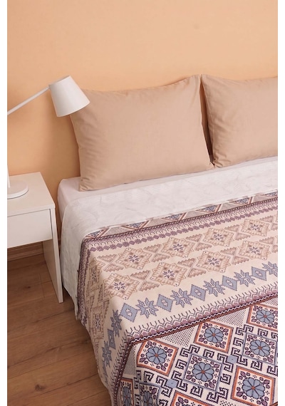 İndigo Etnik Desenli Çift Kişilik Baskılı Pike & Yatak Örtüsü 200x230 Cm