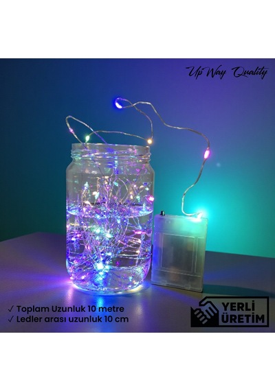 Upway 10m Su Geçirmez 4 Renkli 100 Led Işık - Pilli Dekoratif Aydınlatma Çok Renkli
