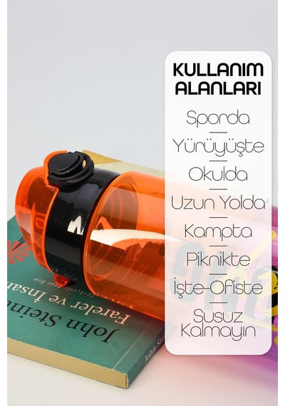 Su Matarası Tritan Geniş Ağız Su Şişesi Grafiti Spor Matarası Suluğu Bpasız 800 Ml Turuncu 0104