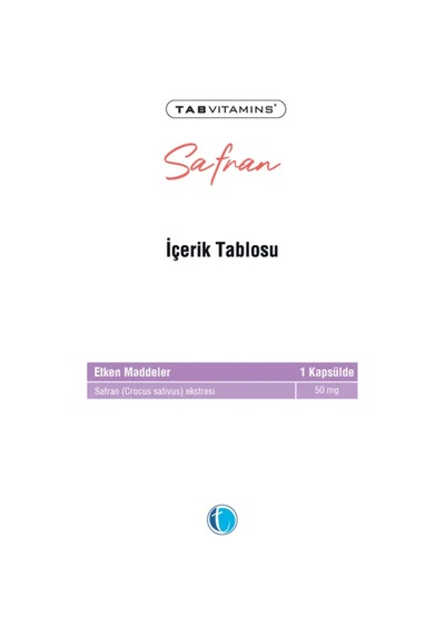 Tabvitamins Safran 50 Mg 30 Kapsül Tanışma Paketi Shaker Hediyeli