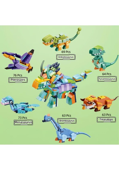408 Parça 6'sı 1 Arada Dönüşen Dev Dinozor Robot Blok Seti - Eğitici Oyuncak Uyumlu Yapboz Oyuncak