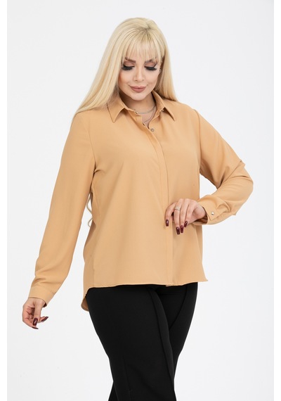 Pera Moda Jessica Büyük Beden Gömlek Taba