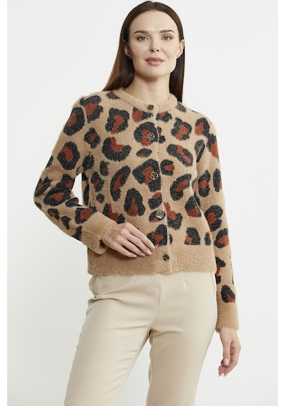 Sementa Leopar Desenli Sakallı Triko Hırka - Bej 001