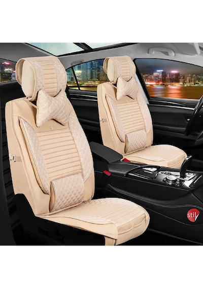 Mercedes Cla Uyumlu Lüks Deri Oto Koltuk Kılıfı Elit Model Ön Arka Takım Bej Fs