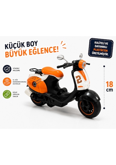 18 Cm Vespa Görünümlü Oyuncak Scooter Turuncu Beyaz