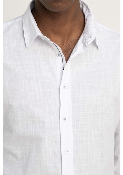 Tudors Slim Fit Uzun Kol Apoletli Keten Düz Erkek Beyaz Gömlek-26931-beyaz Beyaz