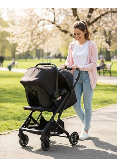 Tommybaby Quantum Kabin Travel Bebek Arabası Kabin Boy Bebek Arabası Pedli Katlanabilir Yağmurluk Hediye