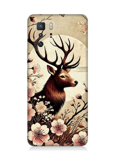 Xiaomi Poco X3 Gt Uyumlu Çiçekler İçinde Asil Geyik Desenli Silikon Kılıf Çok Renkli