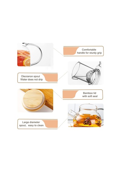 Bambu Kapaklı Kendinden Süzgeçli Borosilikat Cam Demlik 1000 Ml Isıya Dayanıklı Termisil Cam Çay, Kahve Ve Bitki Çayı Demliği, Cam Çaydanlık Çok Renkli