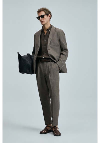 Lufian Alberto Smart Erkek Chino Pantolon Comfort Pileli Kahverengi Kahverengi 111190341100400 Kahverengi