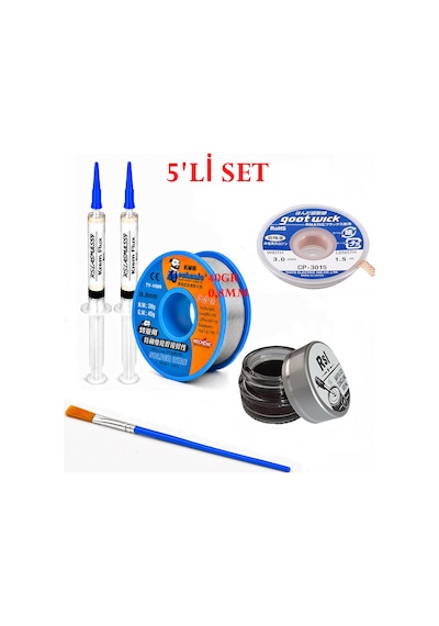 Lehimleme Seti 0,8 Mm 40 Gr Lehim Teli 2 Li Flux Cp-3015 Lehim Fitili Havya Ucu Temizleme Kremi Fırça Seti St32