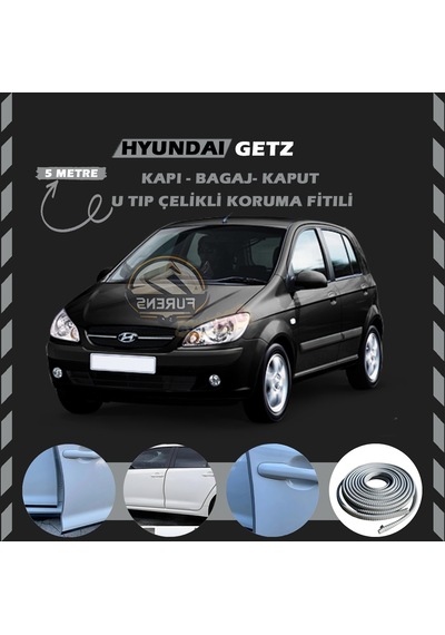 Hyundai Getz Oto Araç Kapı Koruma Fitili 5 Metre Parlak Gri Renk