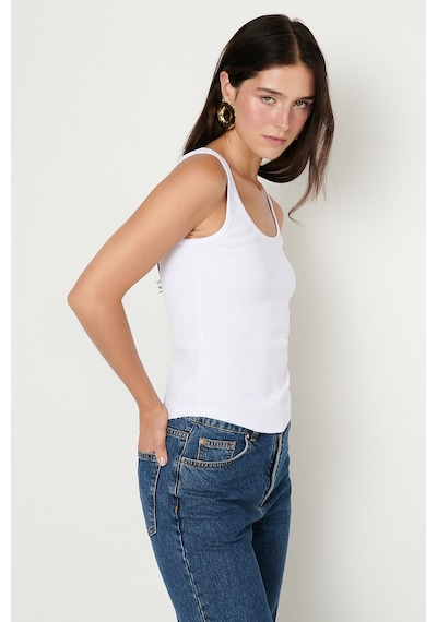 AC&Co / Altınyıldız Classics Kadın Beyaz Pamuklu Kaşkorse Yumuşak Dokulu Slim Fit Dar Kesim Bisiklet Yaka Esnek Body