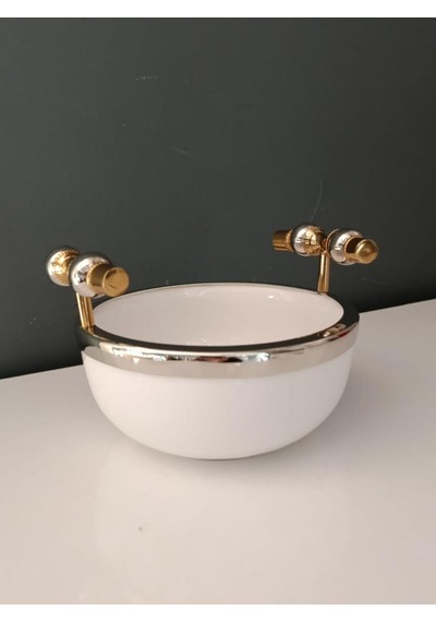Lamedore Sılver Balls Kulplu Beyaz Küçük Kase 17x19x12 Cm Beyaz