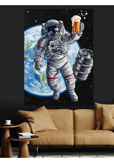 Ahşap Tablo Astronot Dünya Uzay Yürüyüşü