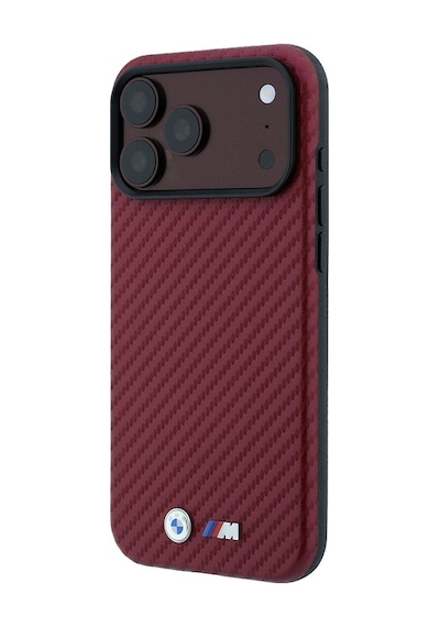 Apple iPhone Uyumlu 18 Pro Kılıf Bmw Lisanslı M-safe Özellikli Pu Karbon Tasarımlı Metal Logolu Kapak Bordo