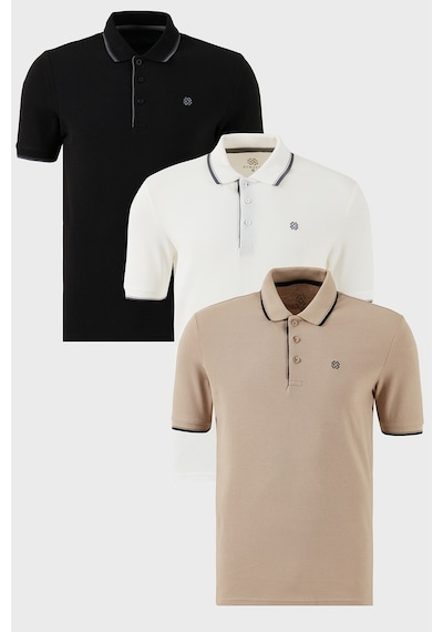 Buratti Pamuklu Slim Fit Şerit Detaylı Düğmeli Polo Yaka 3'Lü Paket Erkek T Shirt 5902118S3 Siyah-Beyaz-Vizon