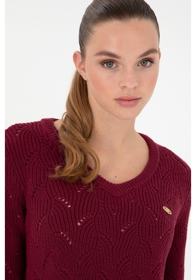 U.S. Polo Assn. Kadın Vişne V Yaka Kazak 50297399-VR223