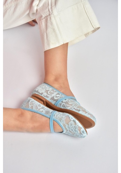 Fox Shoes Y726864006 Mavi Dantelli Kadın Babet