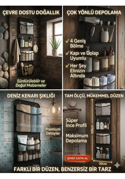 4 Cepli Çok Amaçlı Dolap Içi Düzenleyici Organizer Dolap Içi Düzenleyici Kapı Arkası Askılık Kapı Arkası Organizeri Banyo Düzenleyici Mutfak Siyah