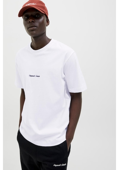 Jack & Jones Erkek Jornorrebro Emb Tee Ss Crew Neck Nakışlı Tişört Beyaz