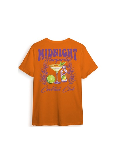 Midnight Margaritas Ön Ve Arka Baskılı %100 Pamuk Unisex Regular Fit T-shirt Turuncu