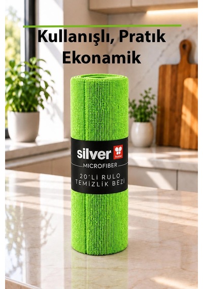 20 Li Rulo Mikrofiber Temizlik Bezi 25x30 Cm Yıkanabilir Kopart Kullan Süper Emici İz Bırakmaz Yeşil