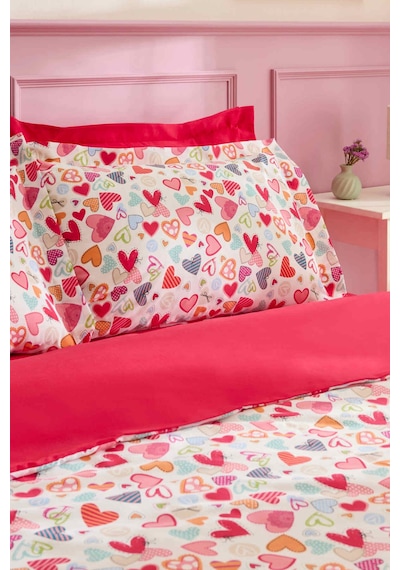 Kaşmir Home Sarah Anderson Amour Glow Kalp Desenli Tek Kişilik Nevresim Takımı Multicolour