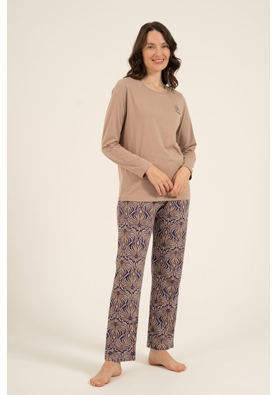Arnetta Kadın Everyday Is A Fresh Start Kahverengi Uzun Kol Pijama Takım Ar3769-s-v2 Ar3769-s-v2