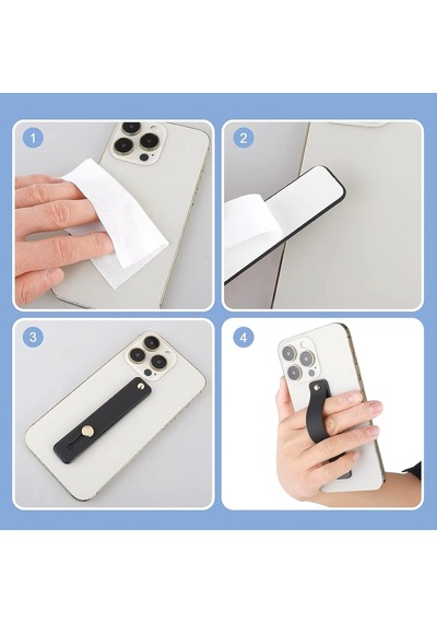 Lexroo Cep Telefonu Kılıfı Bandı Kayışlı Silikon Tutamaç Telefon Tutucu Yatay Stand Sticker Siyah Standart