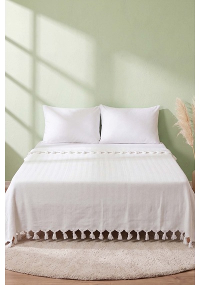 Ekru Natural Çift Kişilik Baskılı Pike & Yatak Örtüsü 200x230 Cm