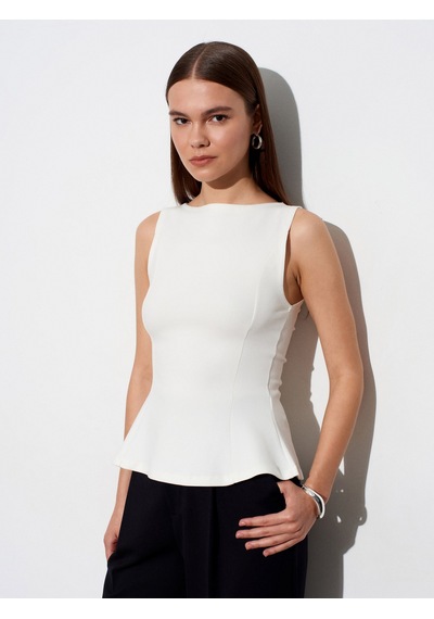 Dilvin 21001 Kayık Yaka Peplum Top-ekru