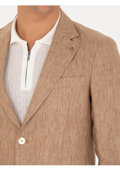 Cacharel Kahverengi Slim Fit %100 Keten Ceket