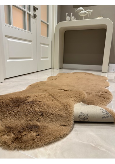 Ultra Soft Kahverengi Yumuşak Dokulu Peluş Halı Çift Kafa Post