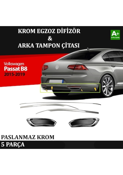 Vw Passat B8 Arka Tampon Alt Çıtası & Egzoz Görünümü Difüzör Krom Takım 2015 2016 2017 2018 2019