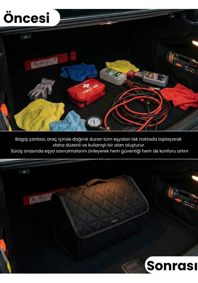Araç Bagaj Düzenleyici Organizer Tay Tüyü Kaymaz Cırt Bantlı Geniş Hacimli Çanta A3