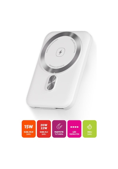 Polosmart Pbs152 Magsafe 5000mah Taşınabilir 15w Şarj Cihazı Powerbank Beyaz Beyaz
