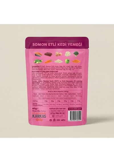 Kito Fresh Somonlu Kedi Yemeği %100 Taze İçerikli Mama 80 G X 8 Adet