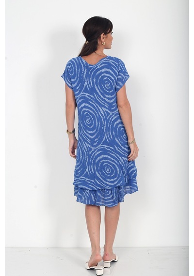 By Saygı Kadın İtalyan Cotton Spiral Desenli Astarlı Kısa Elbise Saks