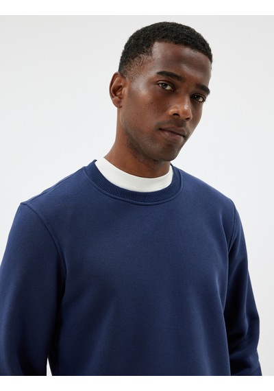 Koton Bisiklet Yaka Sweatshirt Uzun Kollu Şardonlu Lacivert 5wam70056mk Lacivert