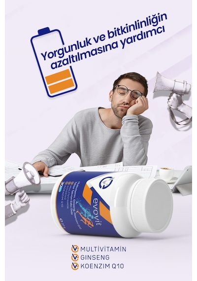 Evo Pharma Evovit Multivitamin Ginseng Koenzim Q10 Takviye Edici Gıda 30 Tablet